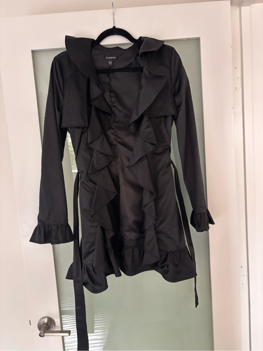 bebe Black Ruffle coat - Picture 3 of 8